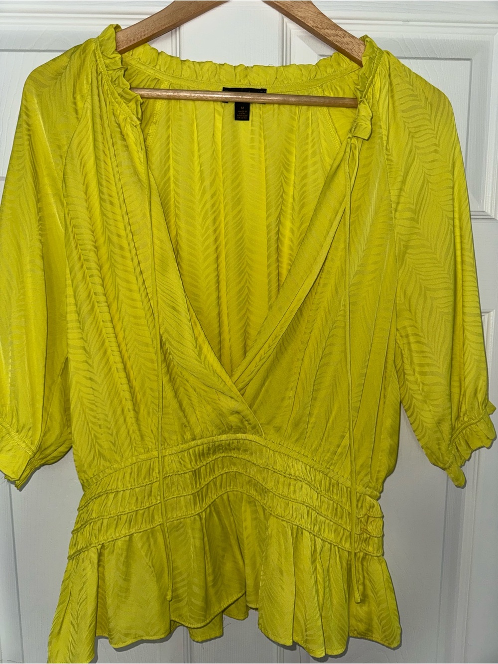 Women’s Lime Green V-Neck Peplum Blouse